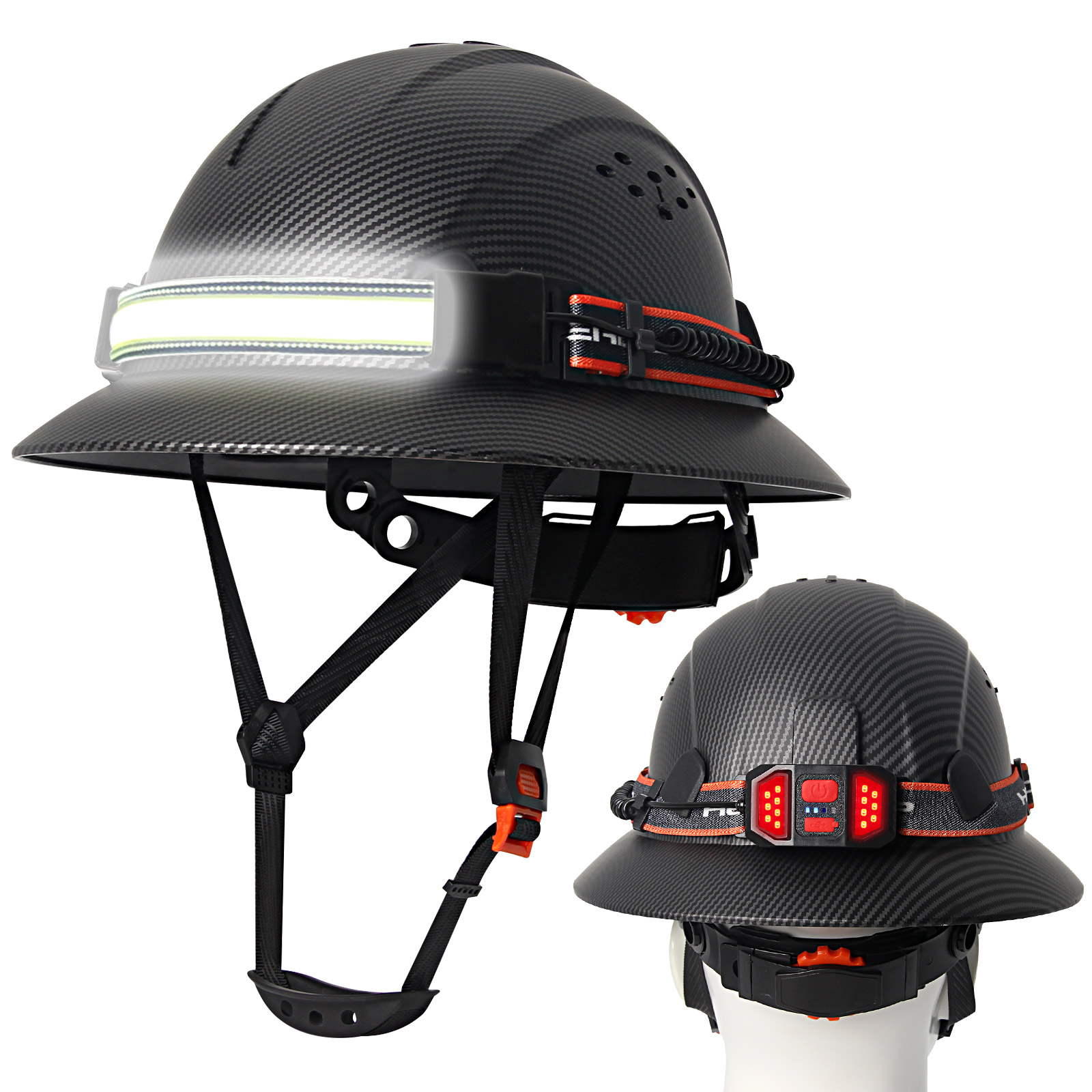 CE フルつば安全ヘルメット LED ヘッドランプとテールライト付き衝突防止建設エンジニア ヘルメット通気性ワークキャップ
