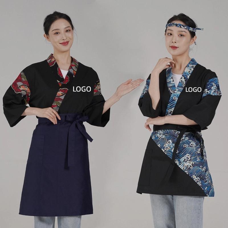 日本料理衣類寿司着物作業服カスタマイズされたシェフレストランウェイタープリント刺繍ロゴ