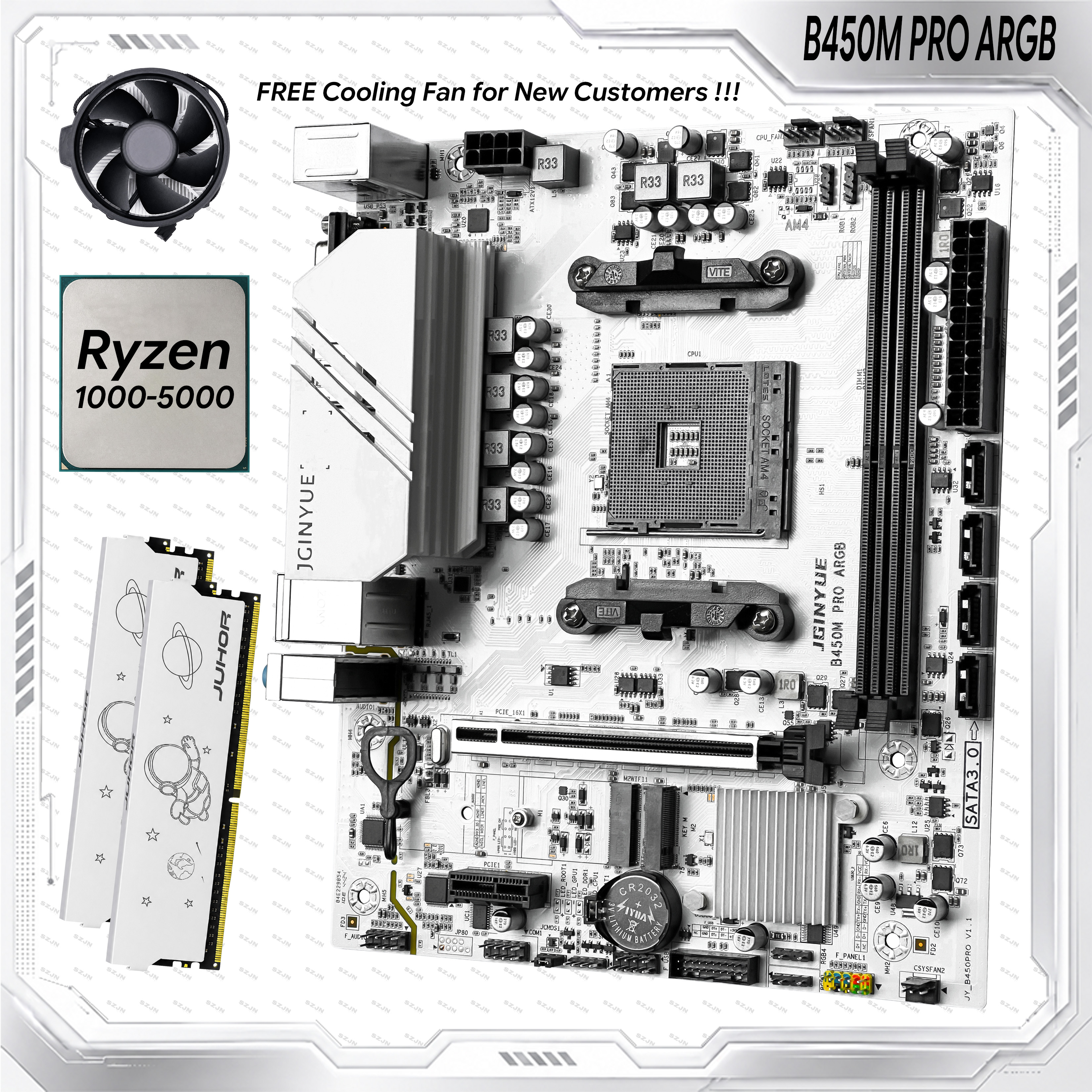 JGINYUE AM4 マザーボード キット B450M マザーボード セット Ryzen R5 5500 プロセッサー 2*16GB=32GB DDR4 3200 デュアル チャネル メモリ