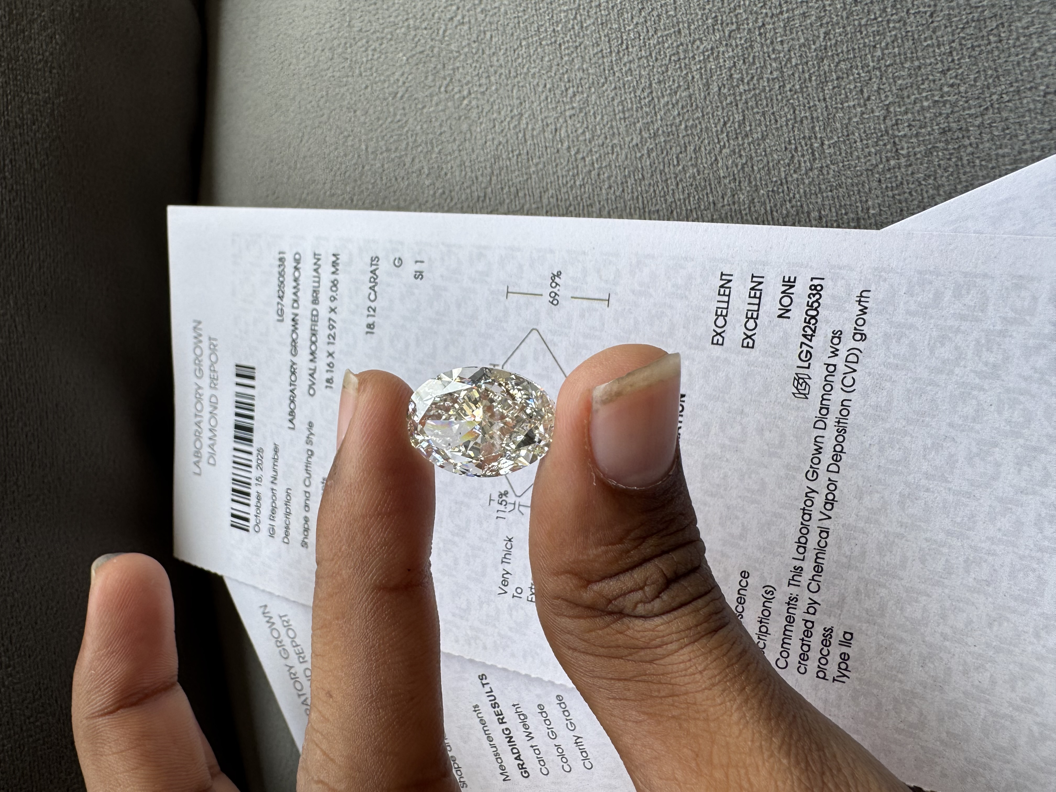 IGI Certified 18.12ct Synthetic Lab Grown Oval Modified Brilliant Cut D Color SI1 Clarity Ring Making Diamond Ring HECZA JEWELS