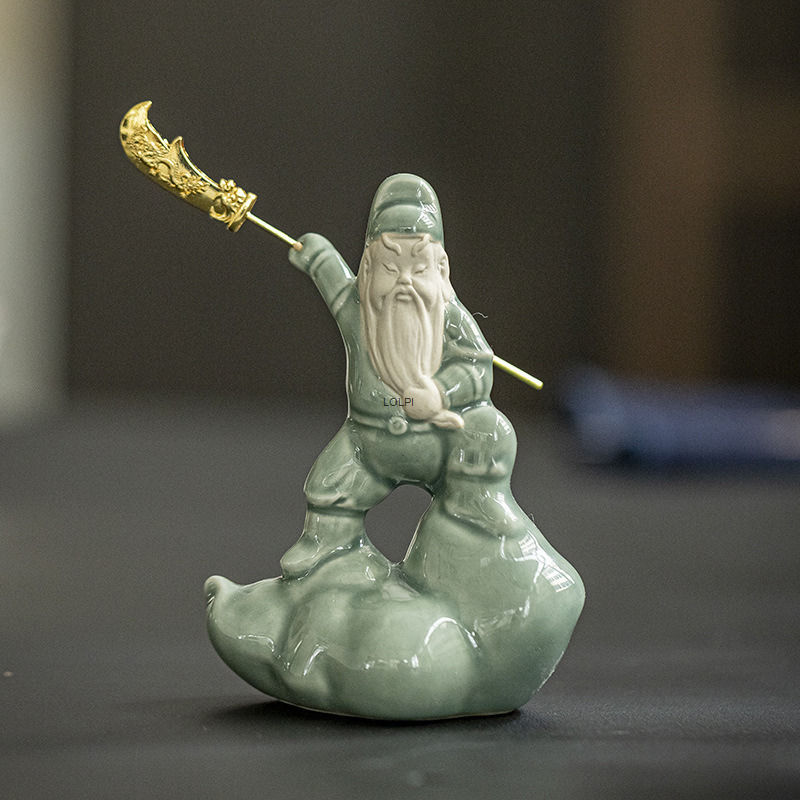 Guan Gong 置物中国のセラミック工芸デスクトップ玄関装飾ホーム屋内ティーテーブル小さなティーペット
