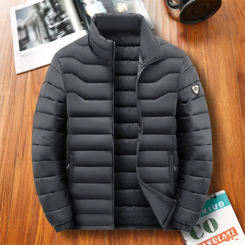メンズソリッドカラーハイカラーパーカージッパーポケットフグジャケット男秋冬暖かい厚いパーカーコートパッド入りオーバーコート男性用