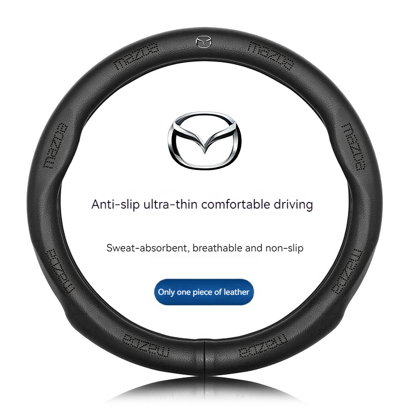 マツダ 3 5 6 SKYACTIV アクセラアテンザ CX30 CX5 CX8 CX9 MX5 RX8 RX7 BT50 カーボンファイバーレザー車のステアリングホイールカバーアクセサリー