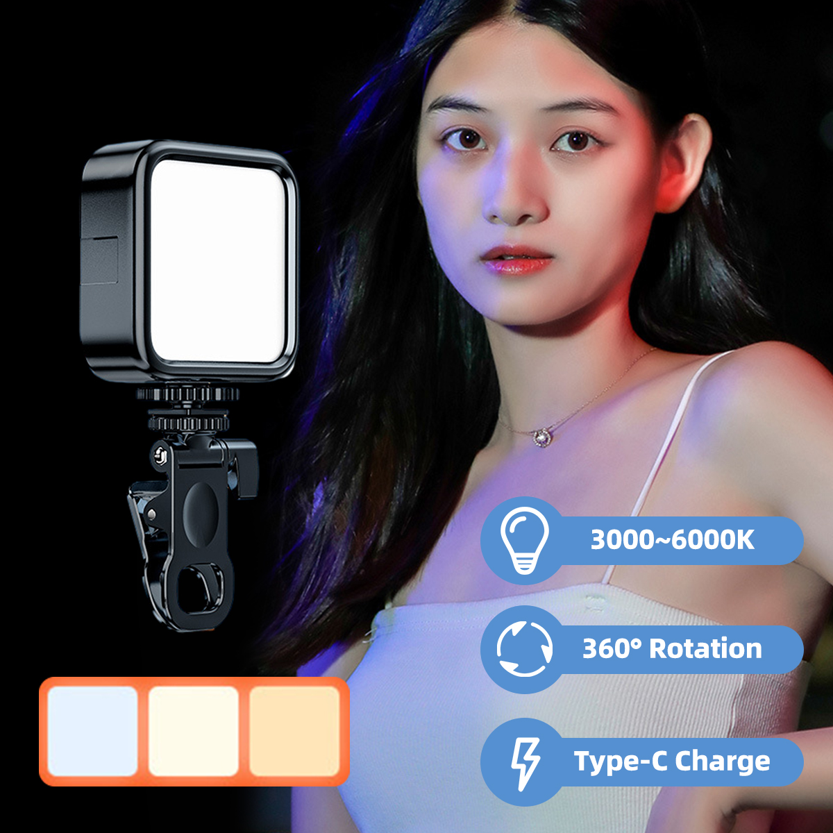 ポータブル LED ビデオ会議ライト iPad 携帯電話ラップトップカメラタブレット用自撮り用フラッシュ補助光写真撮影ランプ
