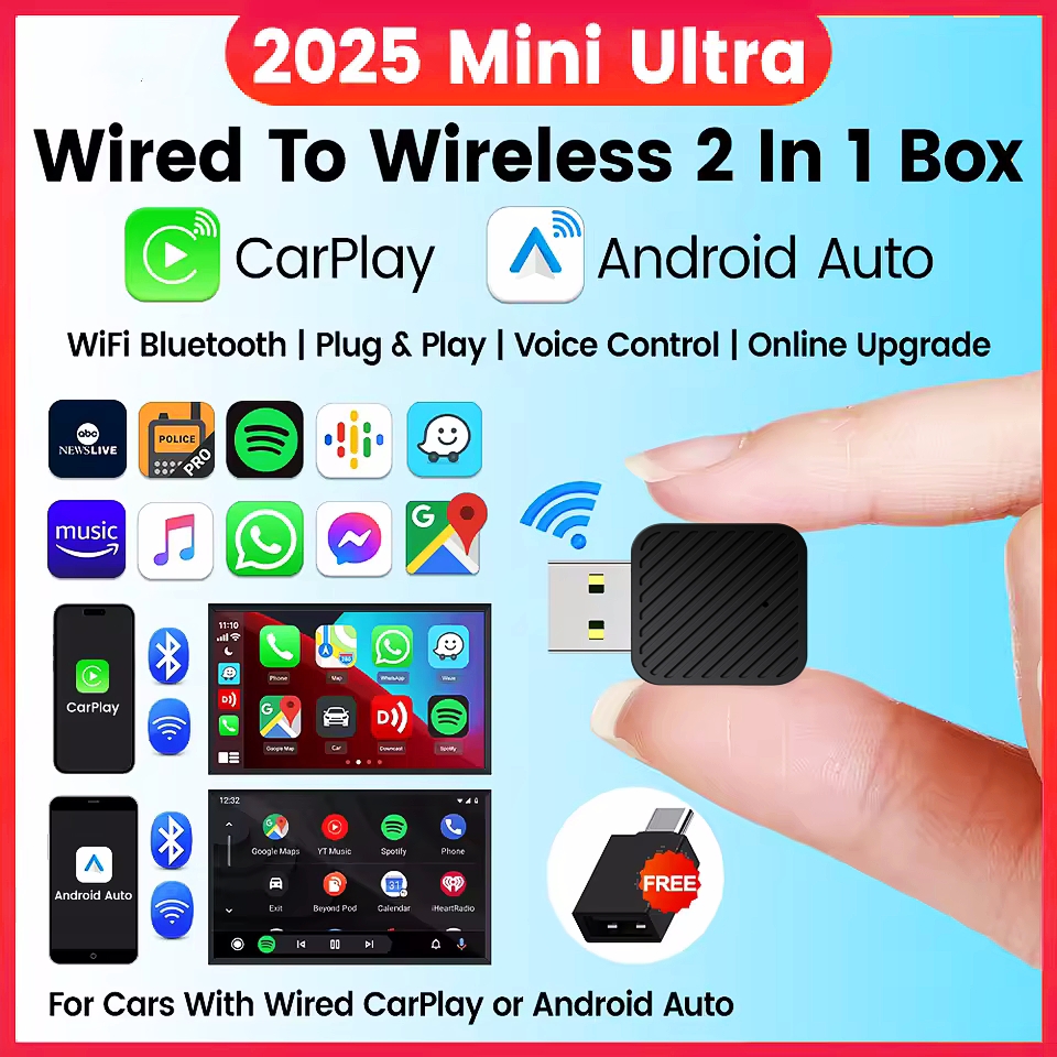 2 in 1 AI ボックス ミニ アダプター有線 - ワイヤレス Carplay