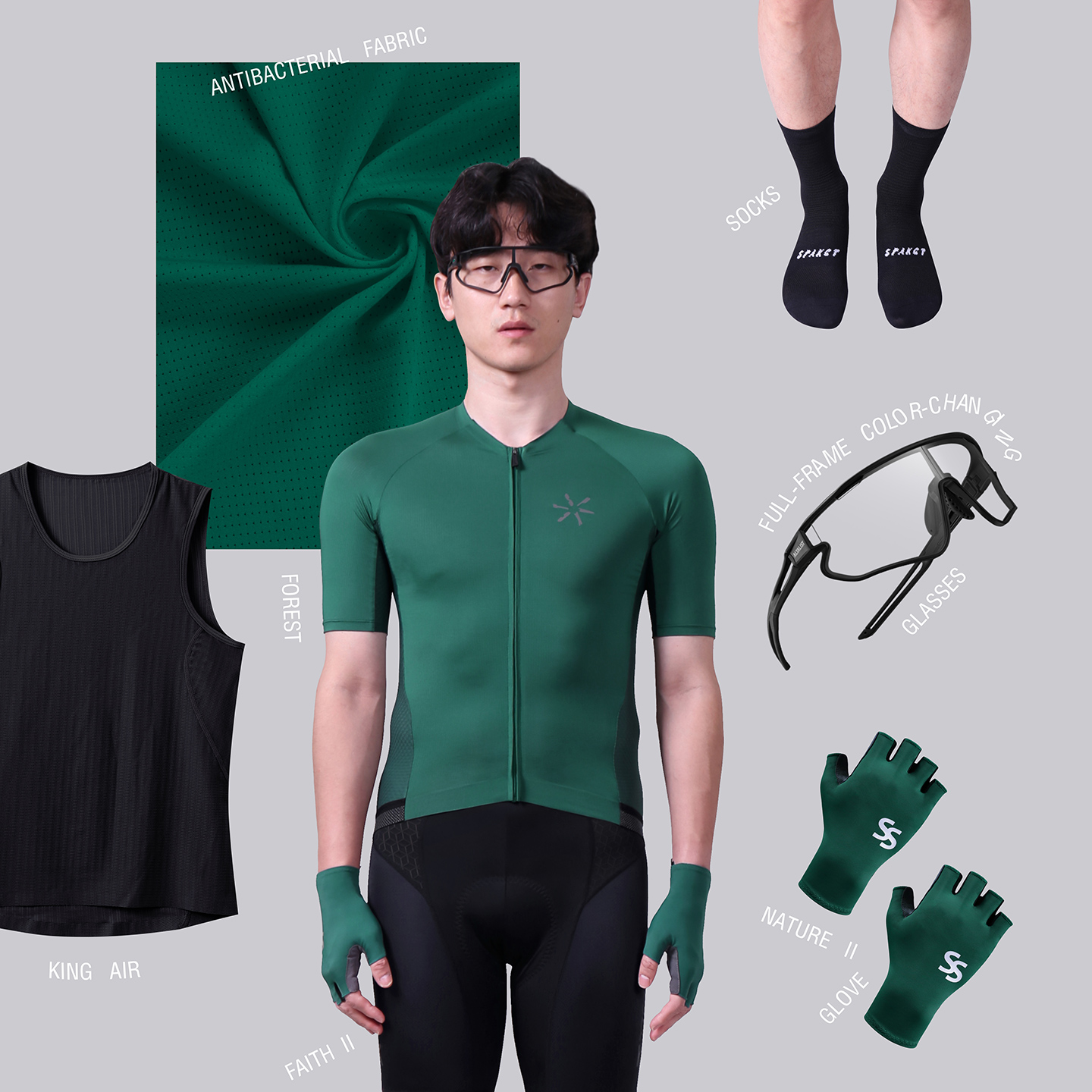 Spakct メンズ夏通気性半袖サイクリングトップスソリッドカラープロフェッショナルマウンテンロードバイクフォレストジャージ