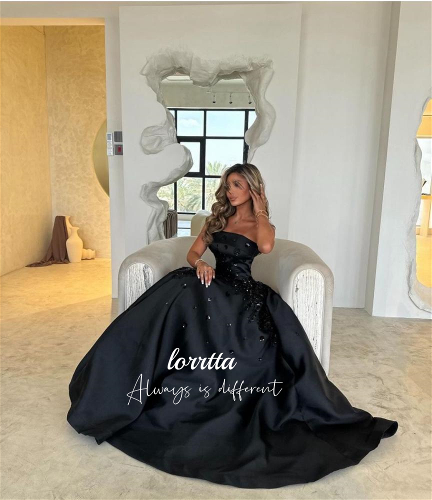 Lorrtta カスタマイズされたライン A 夜会服イードドレス卒業グリッター装飾サテンパーティーイブニングドレス特別な行事のため