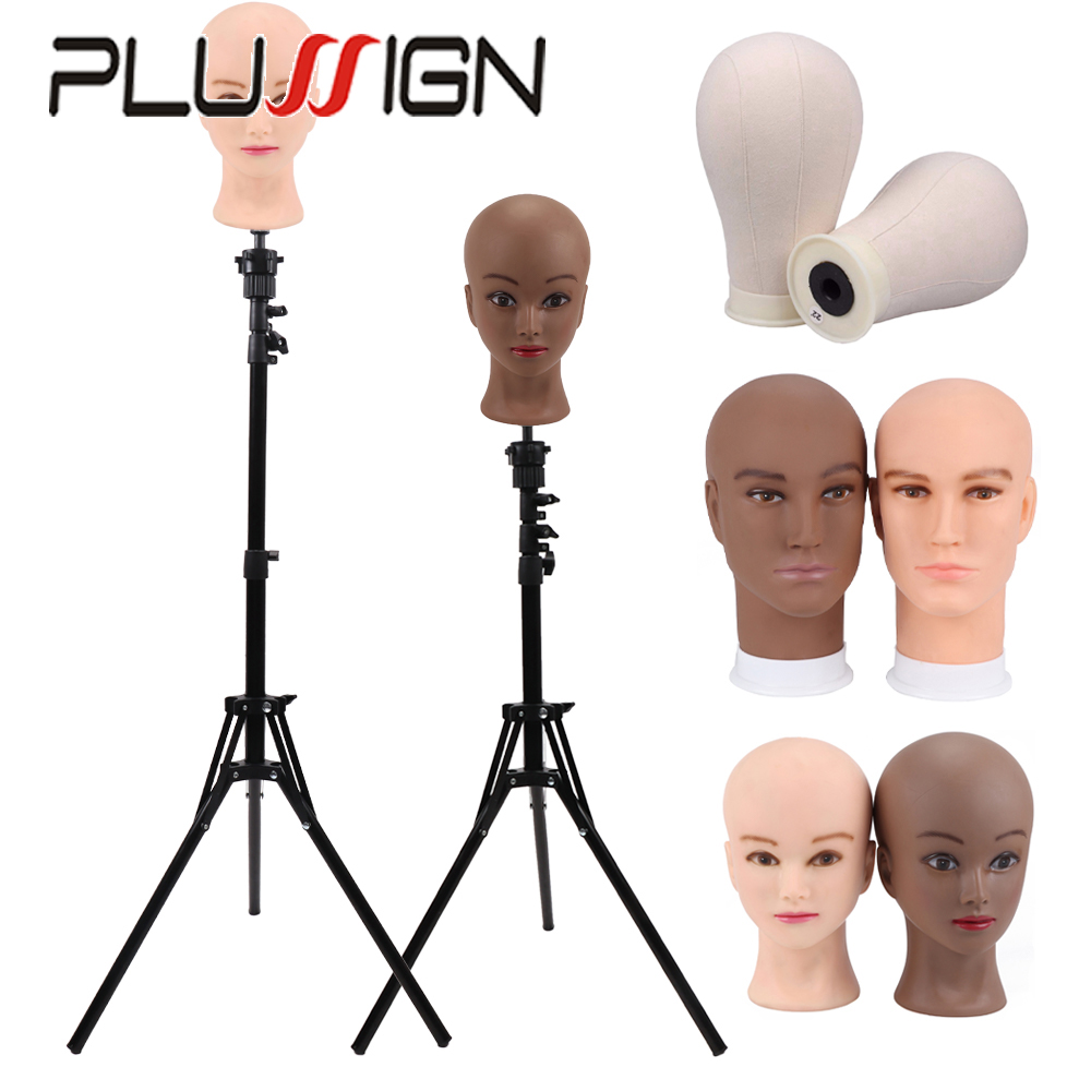 Plussign かつらアクセサリーかつらスタンド付きヘッド金属かつらスタンド三脚マネキンヘッドキャンバスかつらヘッドスタンド T ピン付き