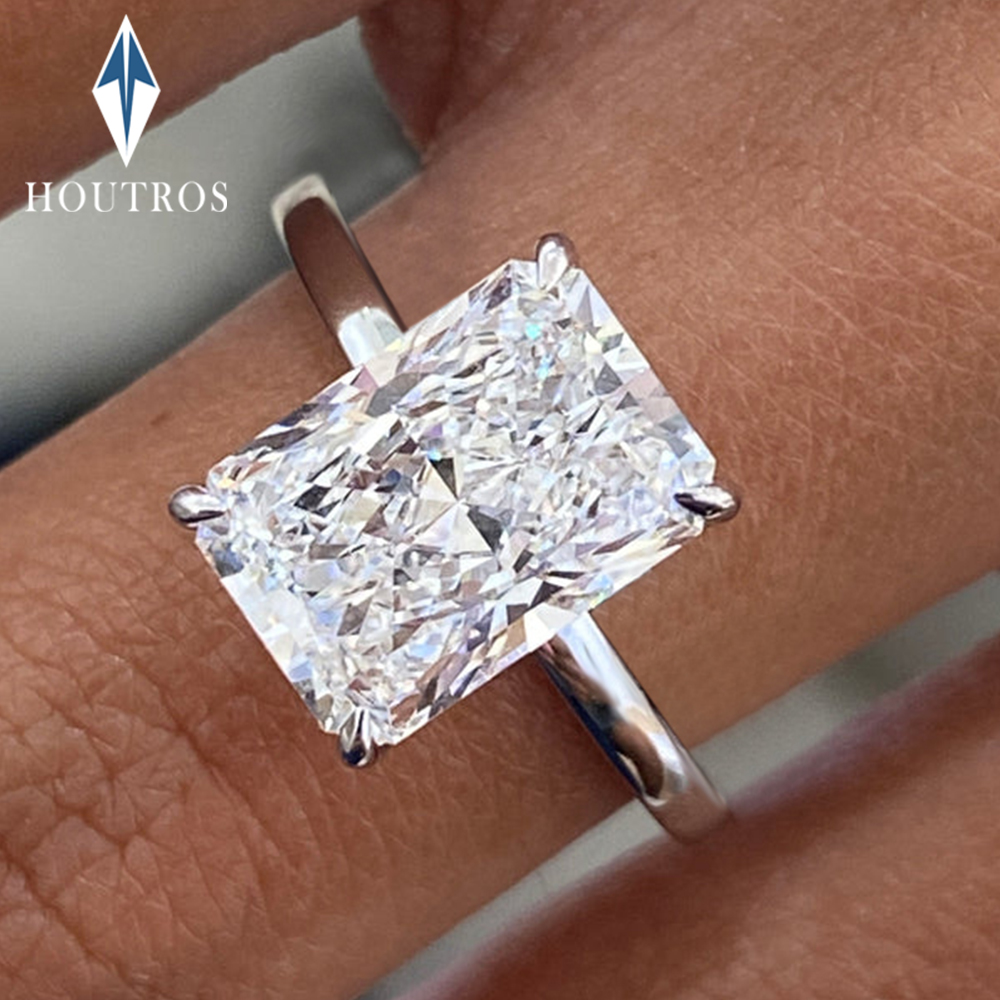 1-4CT ラディアントカットモアッサナイト婚約指輪 GRA 認定 925 スターリングシルバーソリティアダイヤモンド結婚指輪女性ジュエリー