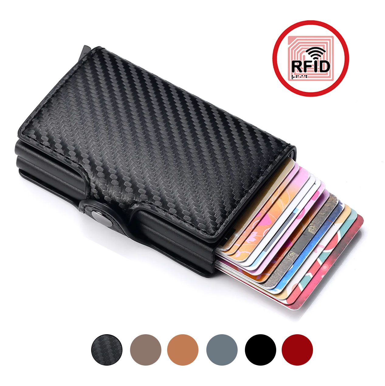 メンズ ANTI RFID ブロッキングウォレット - カーボンファイバーカードホルダーケース マネーポーチ付き ID/クレジットカード用盗難防止ミニマリスト財布