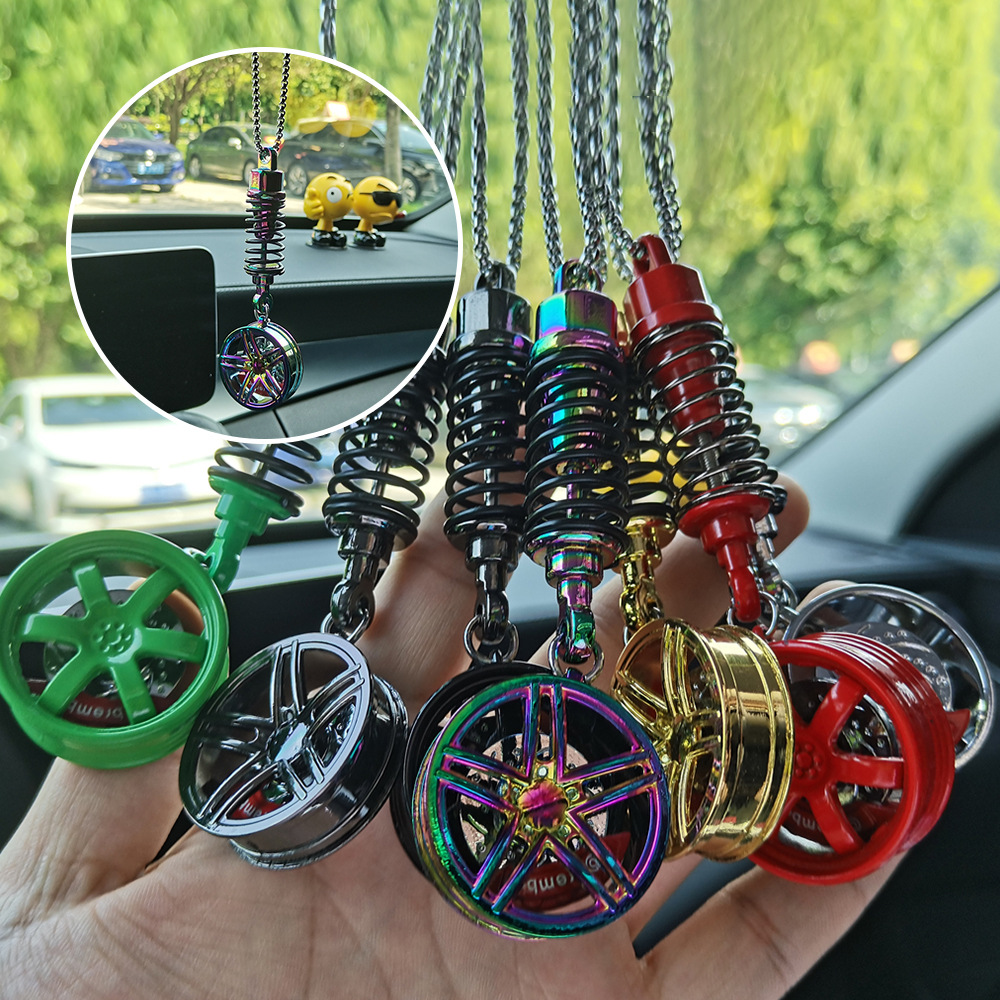 車のバックミラーぶら下げネックレス JDM レーシング修正亜鉛合金ホイールハブショックアブソーバーペンダント自動ミラー装飾