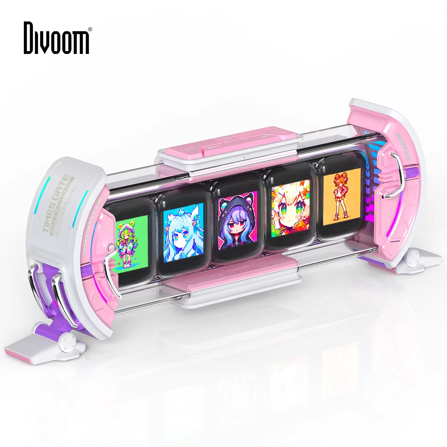 Divoom Times Gate かわいいゲーム用デジタル時計 有益なディスプレイ ソーシャルメディア ピクセルアートディスプレイ ゲーマー装飾用 (ピンク)