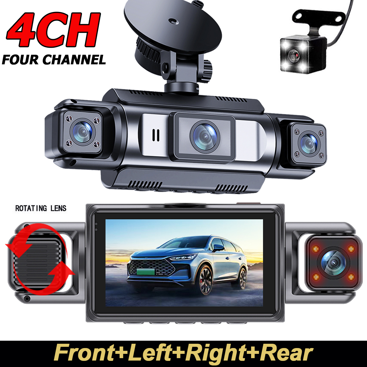 360° 3/4 レンズ 1080P フロント左右リア IR ナイトビジョンループ録画 24 時間駐車モード車のカメラ DVR ブラックボックスダッシュカム