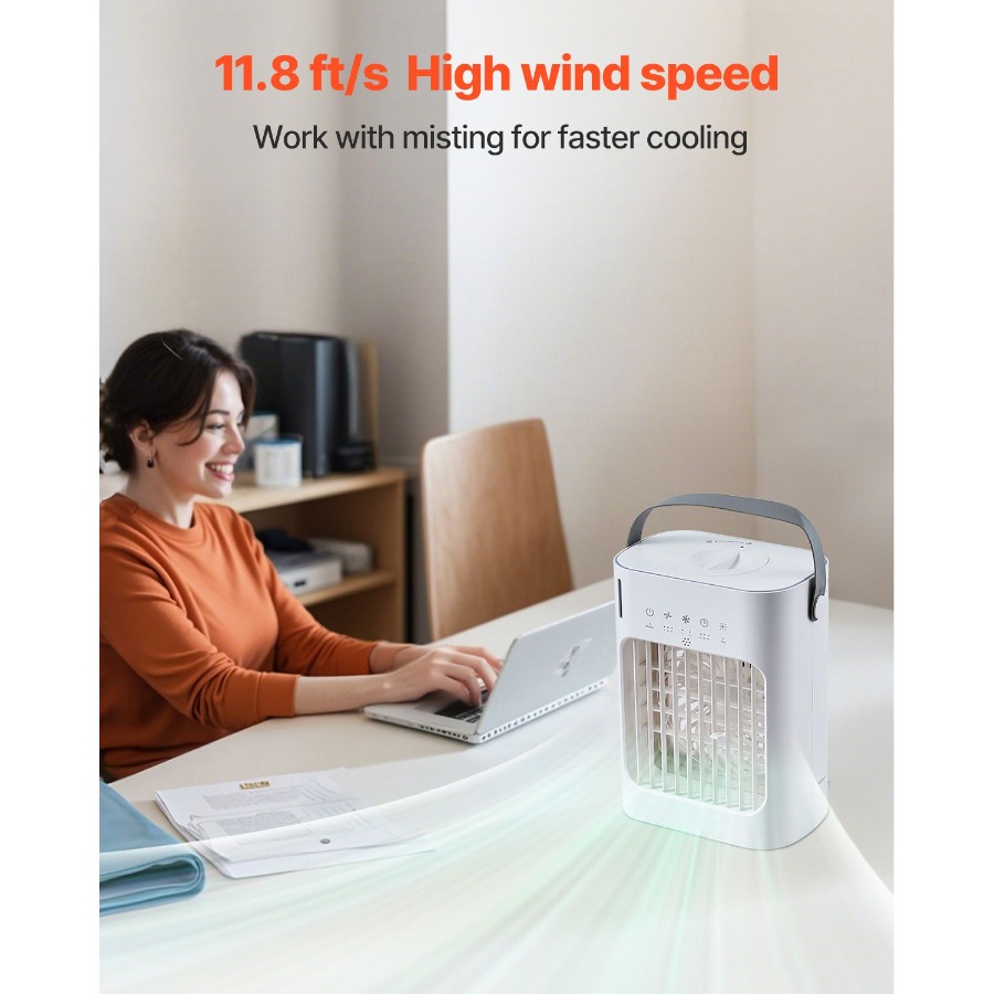 ポータブルエアコン、4-in-1蒸発空気クーラー、0-7Hスマートタイマー付き3スピードミニエアコン、700ml水タンク、