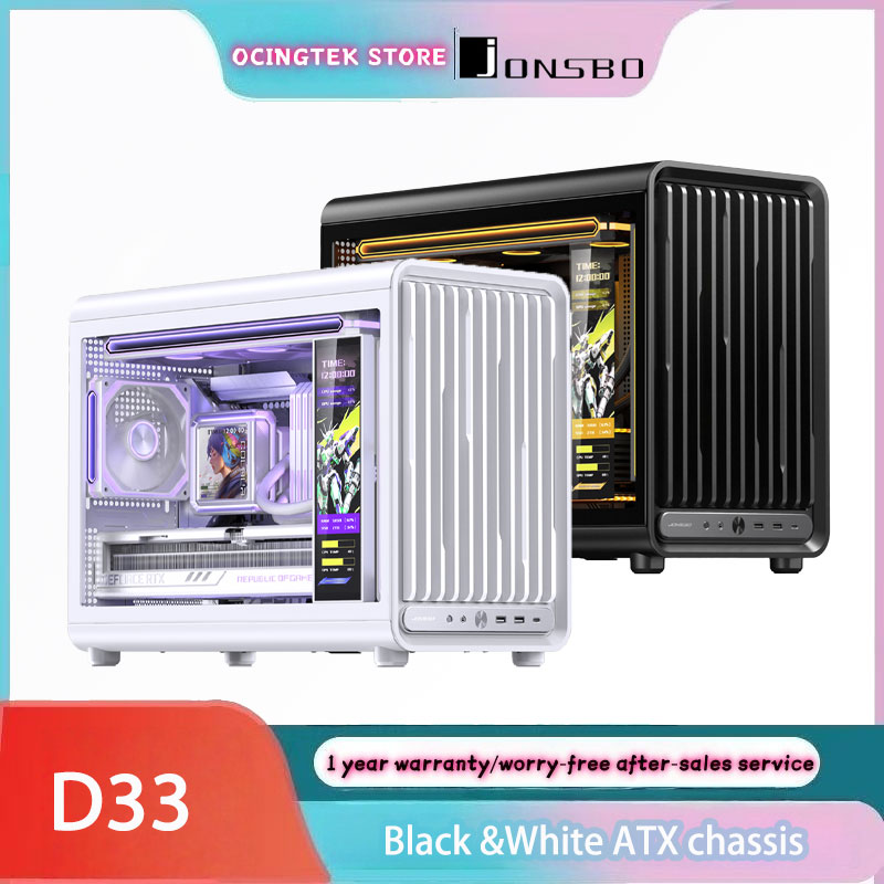 JONSBO D33 ホワイト/ブラック M-ATX デスクトップ コンピュータ ケース、透明サイド磁気グリル パネル バックプラグ マザーボード デザイン付き