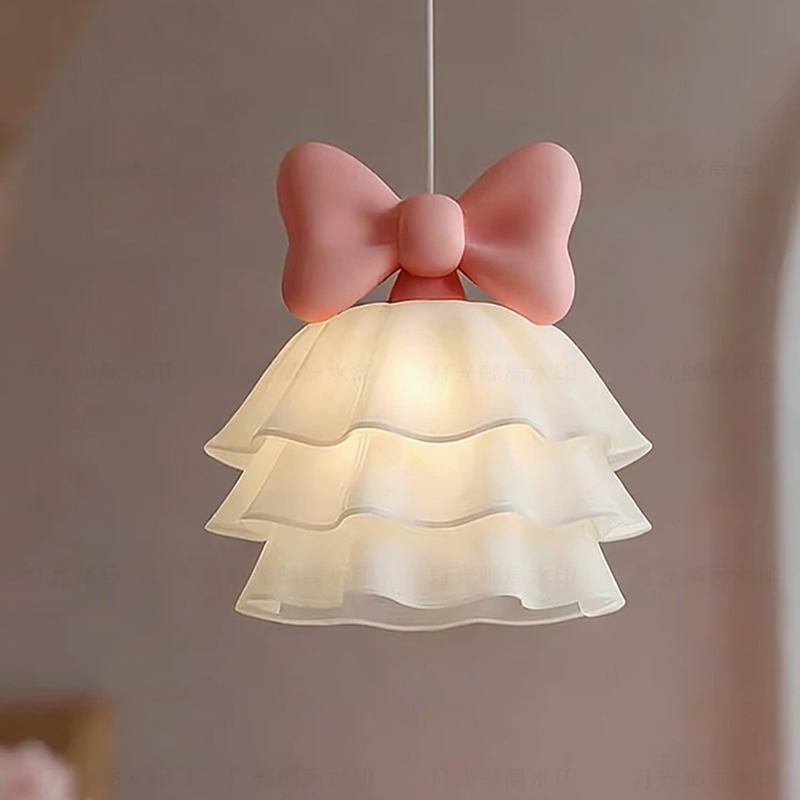 ピンクの弓子供部屋のシャンデリアかわいい女の子の寝室のベッドサイドランプ LED ロマンチックな暖かいベビールームプリンセスルームシャンデリア