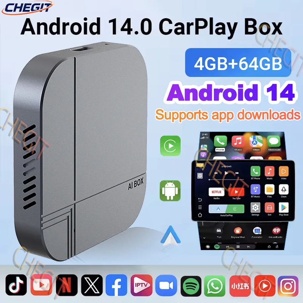 アンドロイド 14 スマートボックスワイヤレス CarPlay Android 自動 4 グラム 64 グラム 2 グラム 16 グラム TV ボックス車のマルチメディアプレーヤー自動接続 Youtube Netflix
