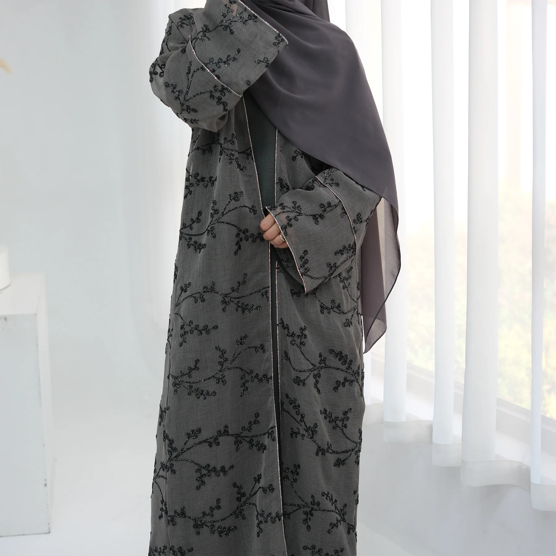 女性刺繍着物カーディガンイードラマダンイスラム教徒ドレスドバイオープンアバヤトルコカフタンケバヤカフタンマロカインファムローブガウン