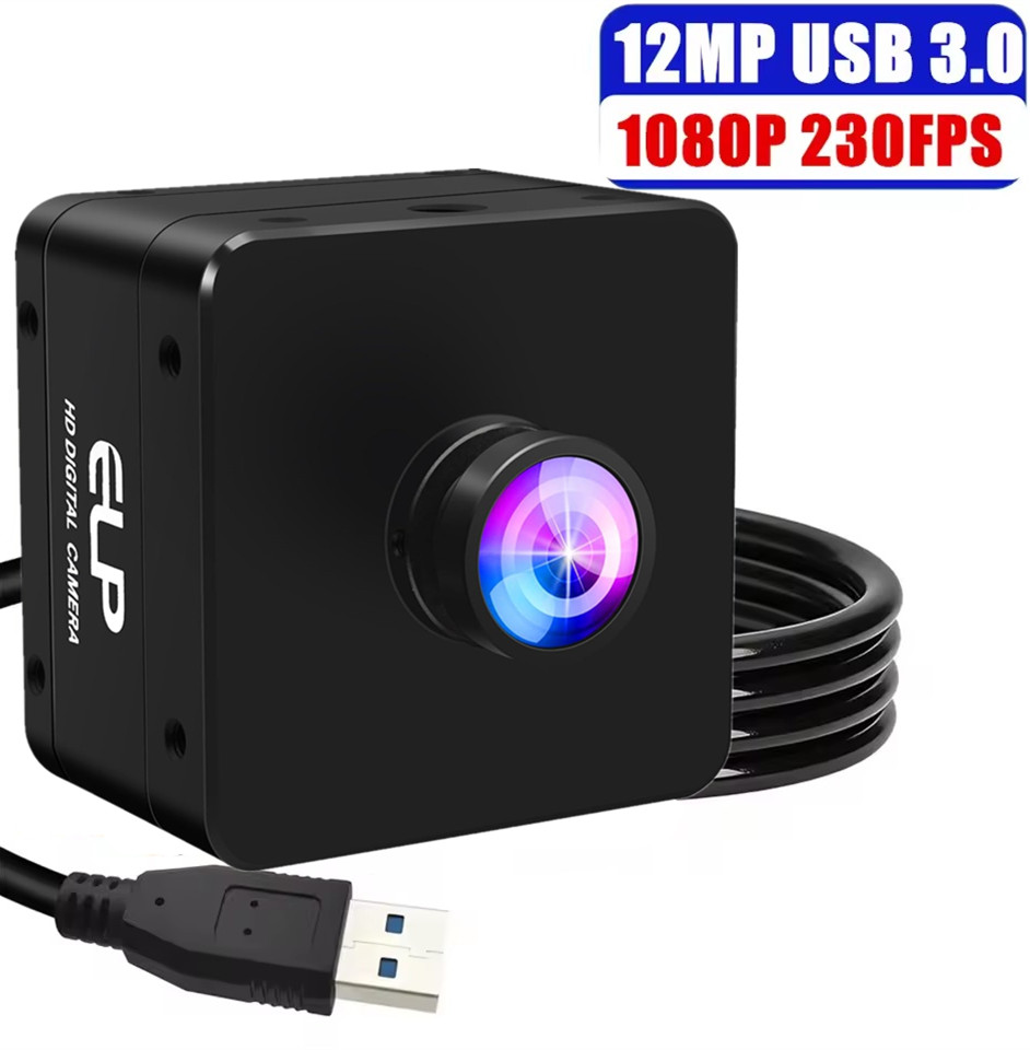 ELP 高速 1080P 230FPS 4K 60FPS 12MP USB 3.0 カメラ、低歪みレンズ付き IMX577 ミニウェブカメラ、組み込みマシンビジョン用