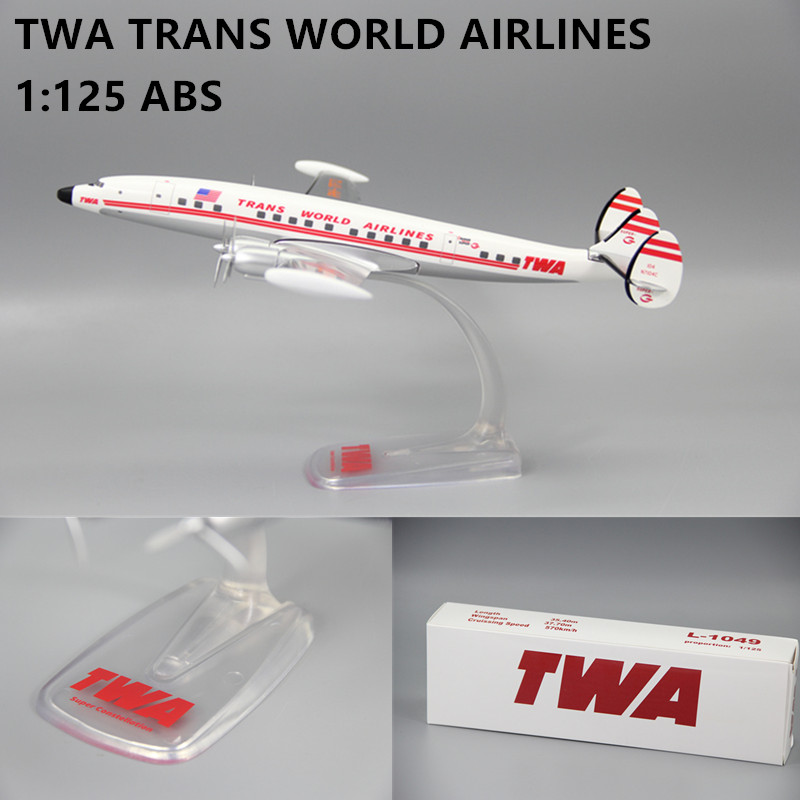 1:125 スケール TWA L-1049 アメリカン航空 ABS プラスチック飛行機モデル航空機飛行機ベースアセンブリコレクションディスプレイ付き