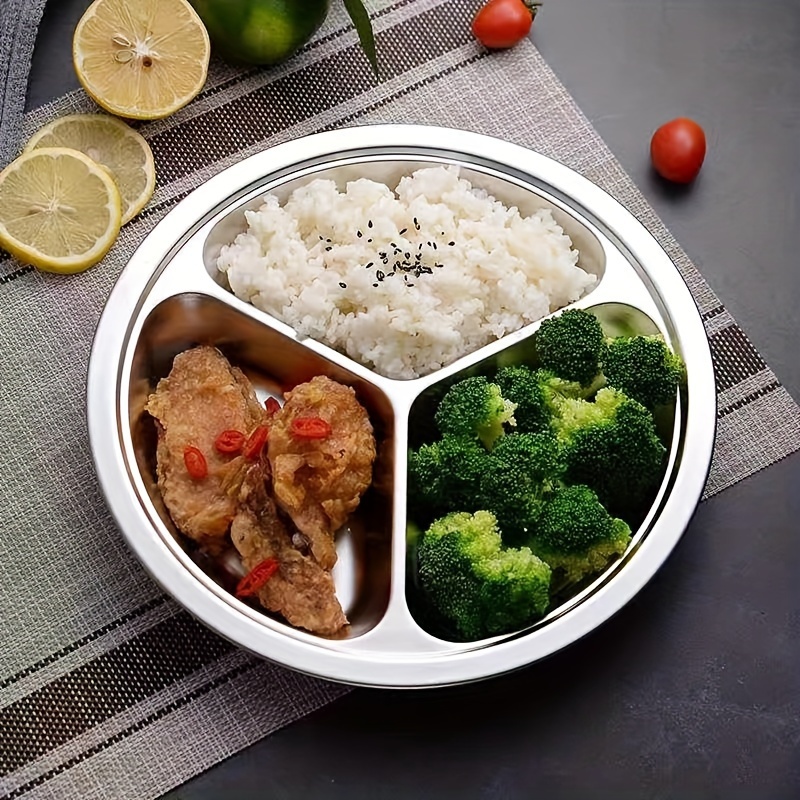 ステンレス鋼の3コンパートメントラウンドプレート、幼稚園児の補助食品プレート、オフィスワーカーの減量用の分量管理食事プレート