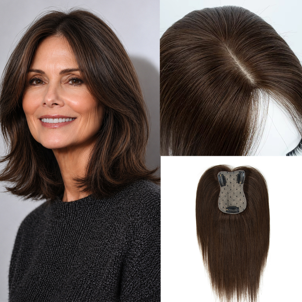 ヘアトッパー人毛クリップ付きマシン-レミーヘアトッパー女性用ナチュラルトッパーWłosy薄毛用ワンピーストッパー