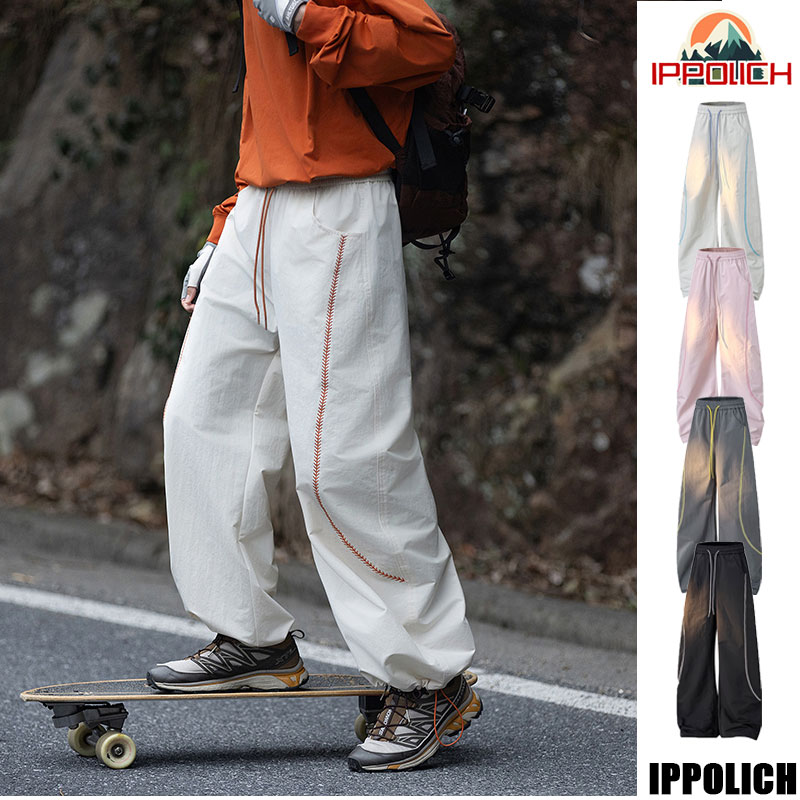 アメリカンライントレンドカーゴパンツメンズ春夏スケートハイキングルーズワイドレッグパンツ男性キャンプ巾着ヴィンテージズボン