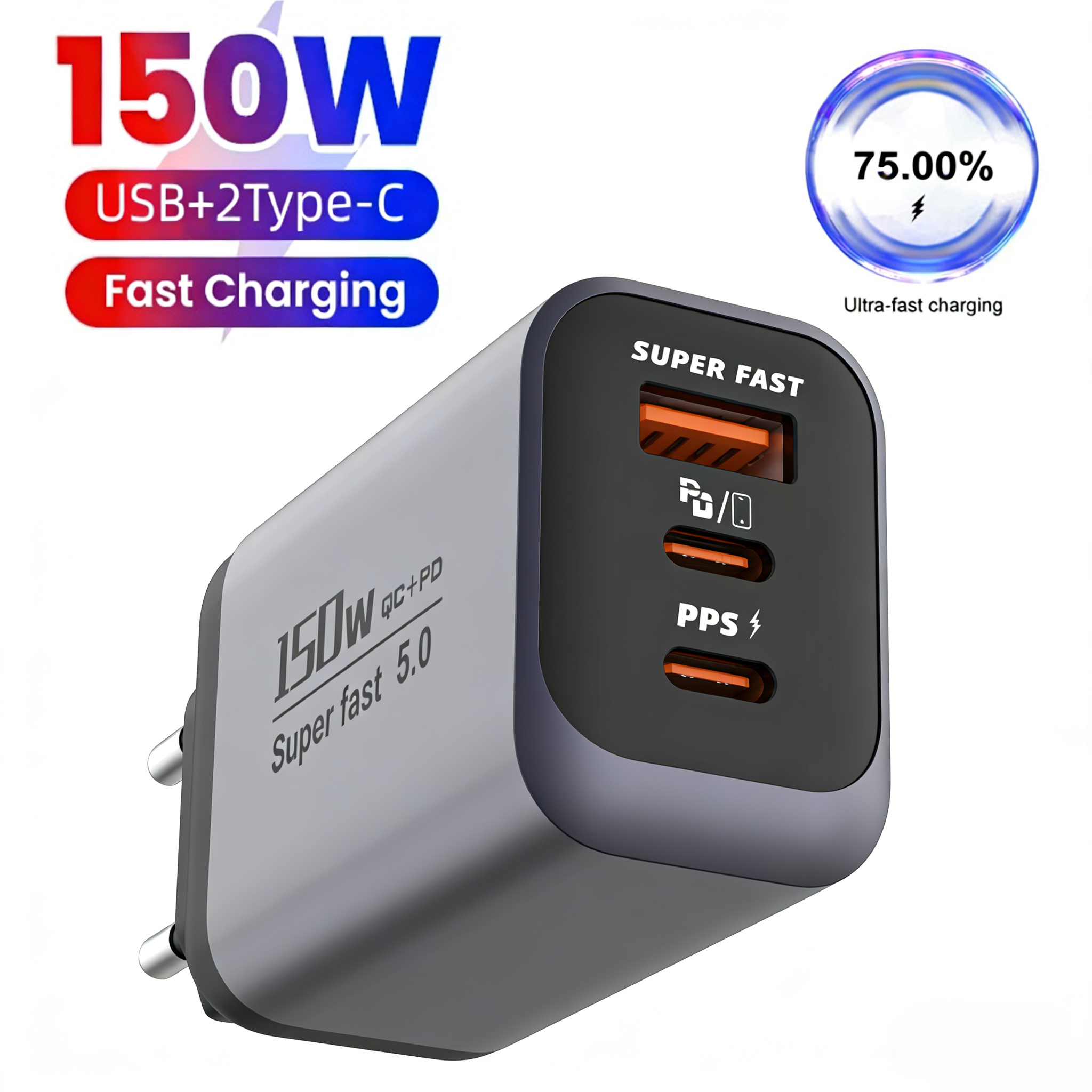 150 ワット USB C 急速充電器 3 ポート PD3.0 急速充電 3.0 トラベル充電器壁プラグ iPhone 17 Samsung Xiaomi Huawei Poco EU 米国英国用
