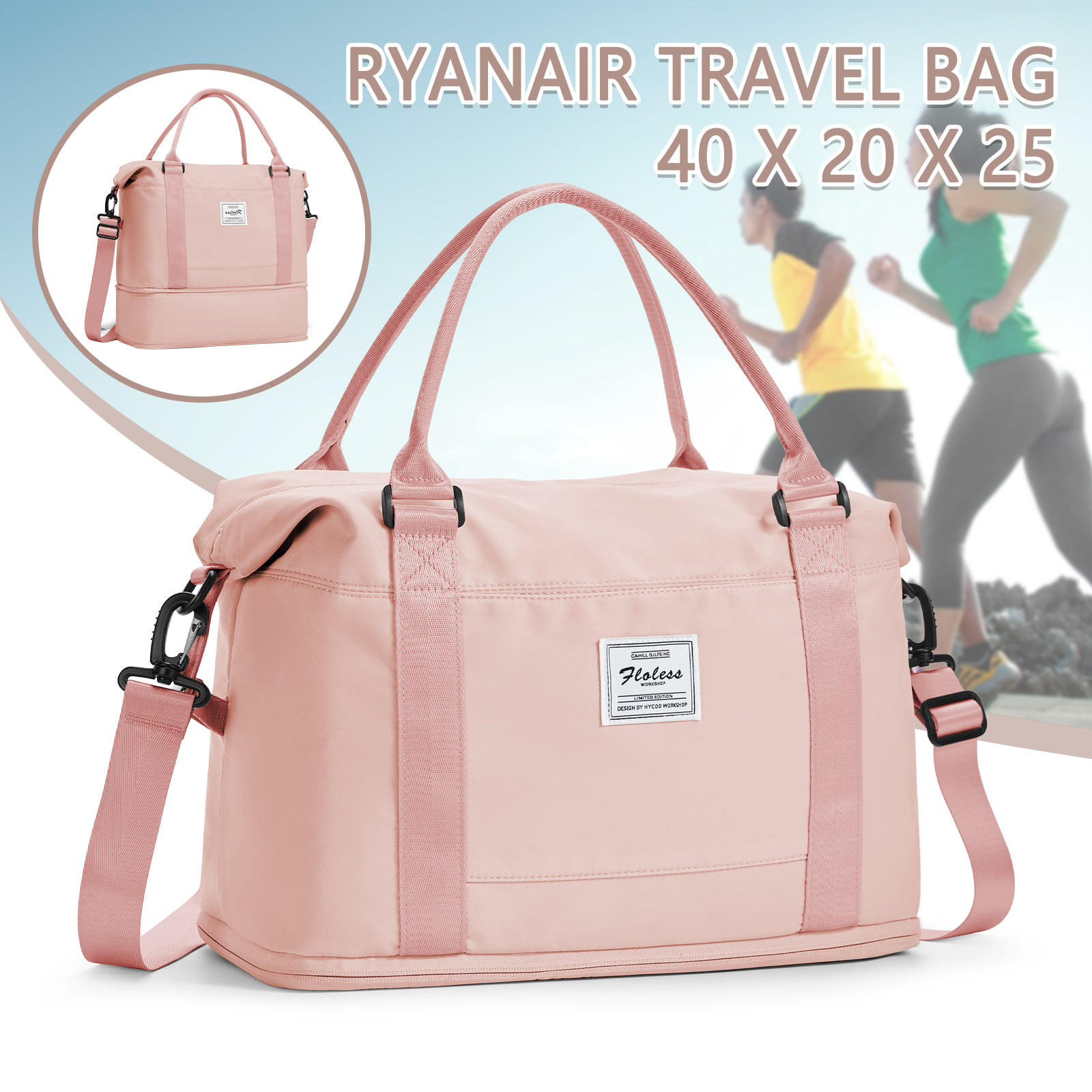 Ryanair トラベルバッグ 40x20x25 キャビンバッグ、ハンドバッグスポーツバッグ、ポータブルウィークエンダーバッグ男性女性用拡張可能なフィットネス病院バッグ