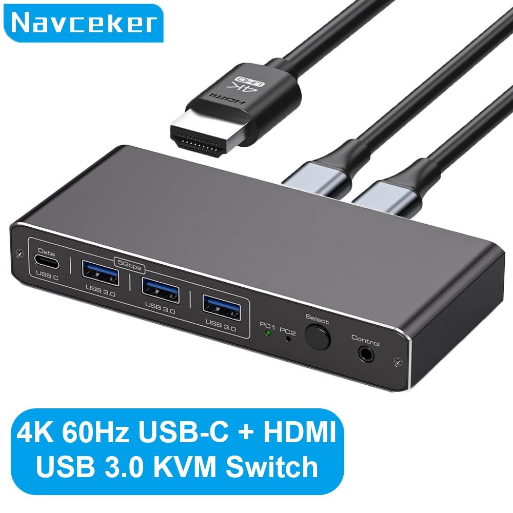 Navceker 2K 120Hz サンダーボルト USB C HDMI KVM スイッチ 100W PD 充電タイプ C USB KVM スイッチャー PC デスクトップ Macbook 1 HDMI モニター用