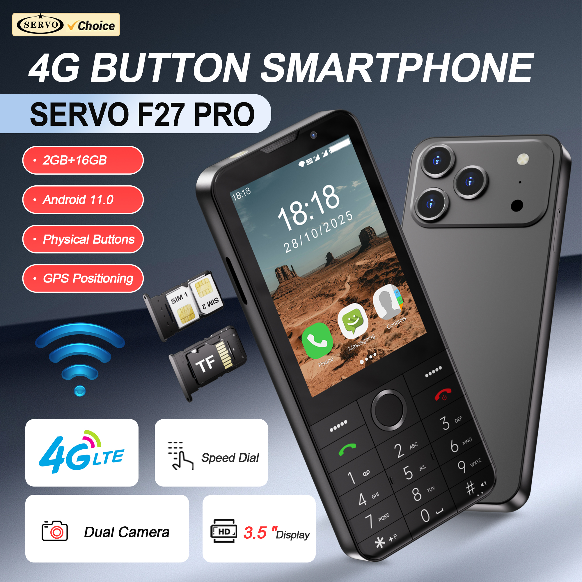 サーボ F27 プロ 4 グラム LTE ボタンスマートフォン Android 11.0 システム 2 ギガバイト 16 ギガバイト Play ストアスピードダイヤル WiFi 3.5 "タッチディスプレイスマートフォン