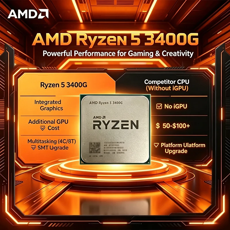 AMD Ryzen 5 3400G クアッドコア CPU プロセッサ 3.7GHz 65W YD3400C5M4MFH ソケット AM4 ルースピース 8 スレッド 3400G