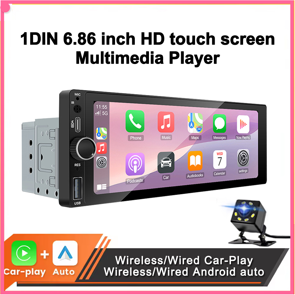 1DIN 6.86 インチユニバーサル MP5 カーラジオサポートワイヤレス Carplay Android AUTO AUX USB BT タッチスクリーンマルチメディアビデオプレーヤー