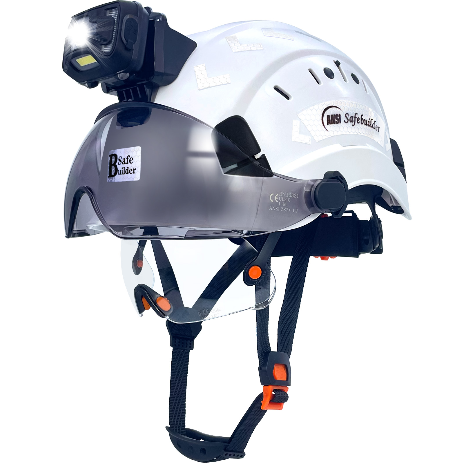 CR06 安全ヘルメット 2 バイザー付きヘッドライト内蔵安全ヘルメット、充電式ヘッドランプ付き男性作業産業用