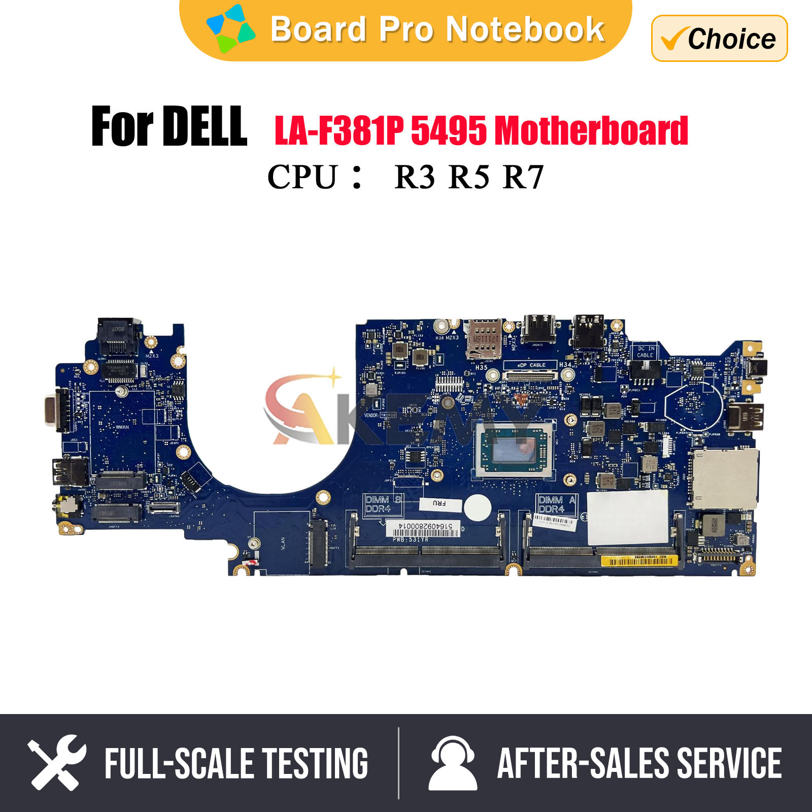 LA-F381P For Dell Latitude 5495 Laptop motherboard with R3-2300U R7-2700U CPU 07CT81 09GYDK 0WF17X 100% Tested Fully Work
