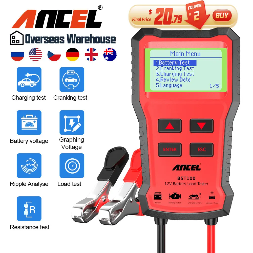 ANCEL BST100 車バッテリーテスター 12V バッテリーアナライザークランキング充電回路テスターバッテリーテスター自動診断ツール