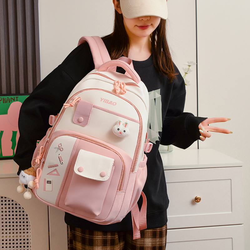かわいいウサギの子供のランドセル 10 代の女の子のためのファッショナブルなスプライシングカラーコントラスト新鮮な女性のナップザック子供ランドセル