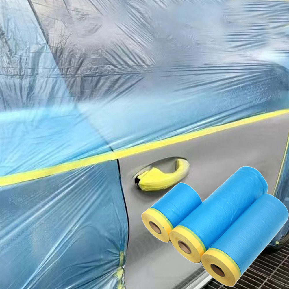 3 ロール 25 メートルプレテープマスキングフィルムプラスチックシート自動車和紙テープ残留物なしペインター PE ブルードロップクロス塗装用