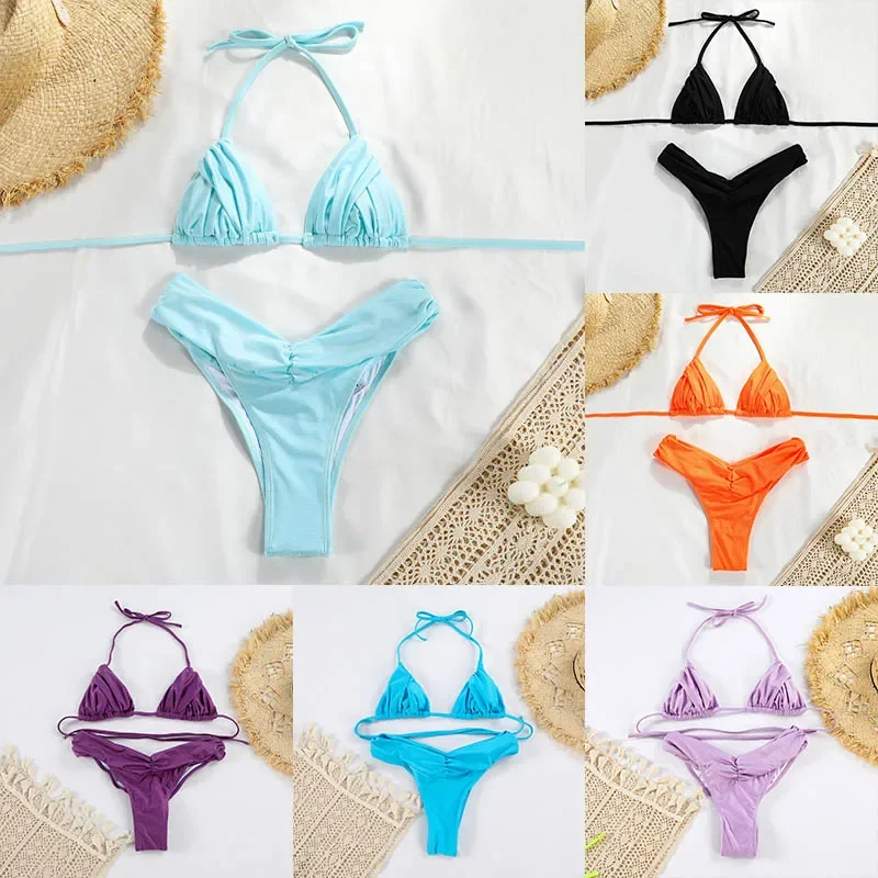 包帯ビキニセットセクシーなビキニセット固体水着女性ビーチウェア 2024 夏の水着ハイカット水着ビーチ Biquinis