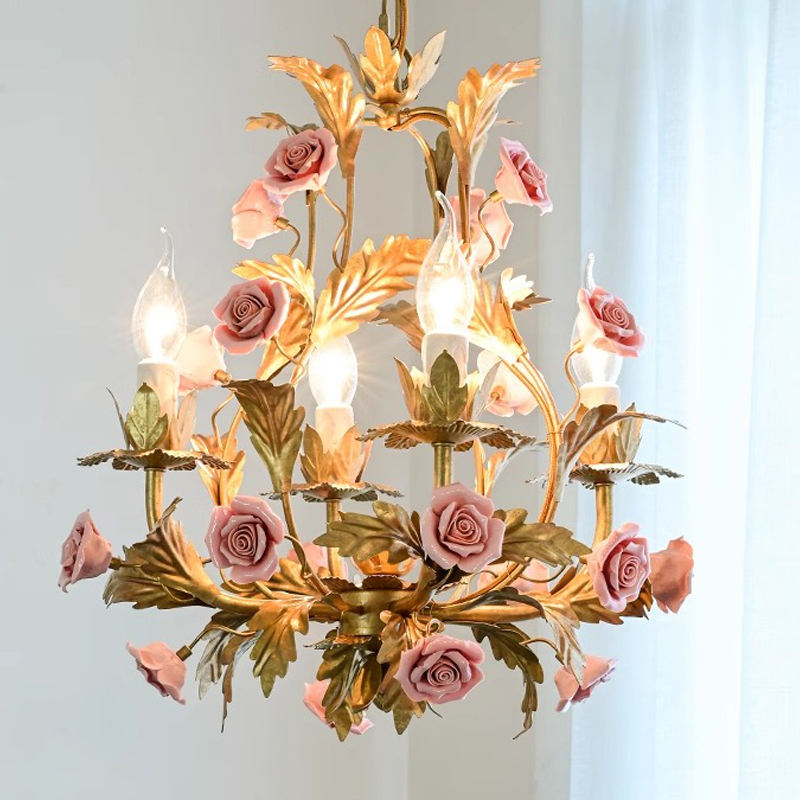 Ceramics Flower Chandelier for Dining Room Living Room Exhibition Hall Hanging Artistic Pendant Lights Indoor Lighting Home Deco