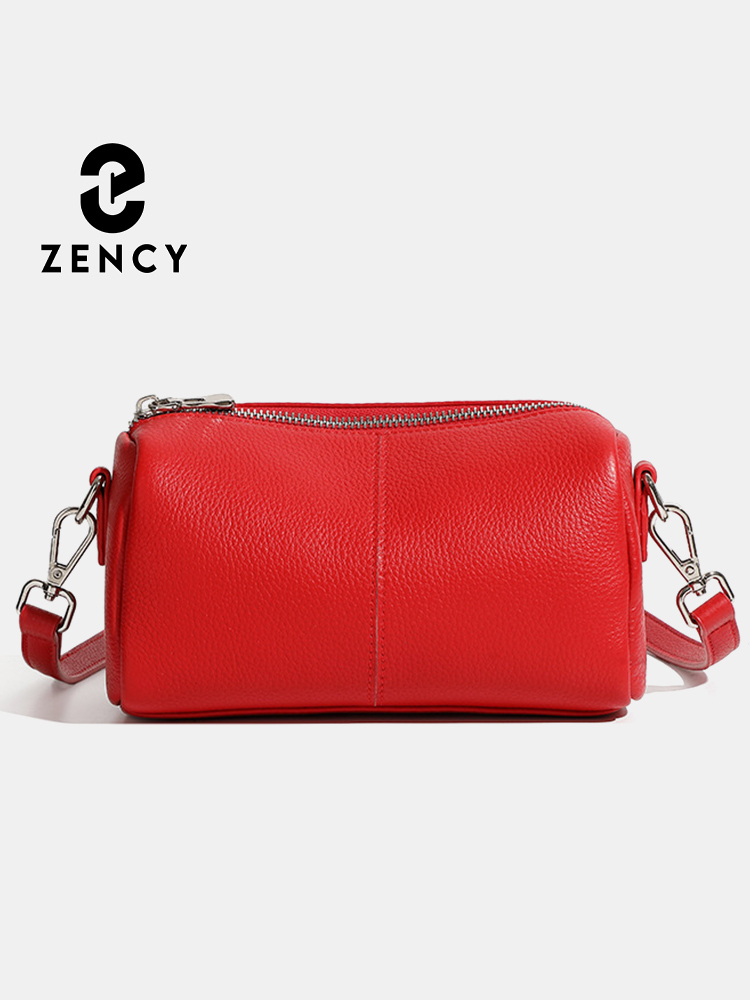 Zency 女性のレッドハンドバッグ 100% 本革レディースショルダークロスボディバッグファッションホーボス高品質かばん 2025 トレンディ