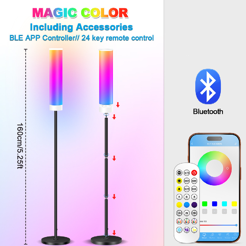 Bluetooth フロアランプ シリンダースタイル 色が変わるアンビエント LED フロアランプ 屋内用 アプリ制御付き ホームデコレーション