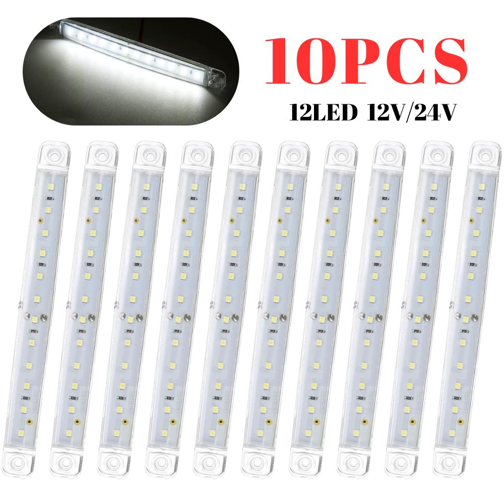 10 個白色 LED ライトサイドマーカートレーラー 12v 24v トラックライト 12LED サイドマーカートレーラーライト LED インジケータターンシグナルランプ