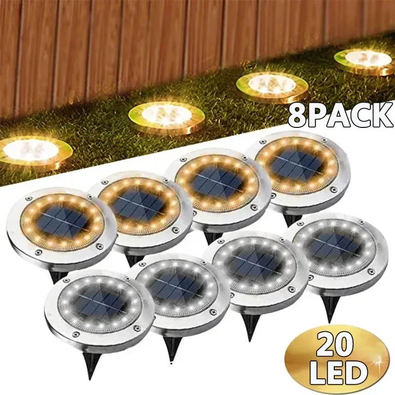 1/4/8 個ソーラーライト屋外 8/20LED ディスク地下ランプスポットライト埋設ソーラーライト家庭菜園芝生庭の装飾