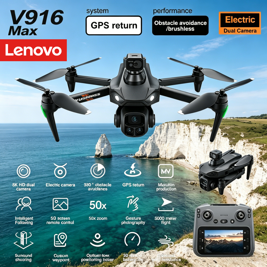レノボ V916MAX GPS リターンドローン 5G 8K HD 4K デュアルカメラ Dron リモートスクリーンレーザー障害物回避ドローン RC おもちゃギフト FPV