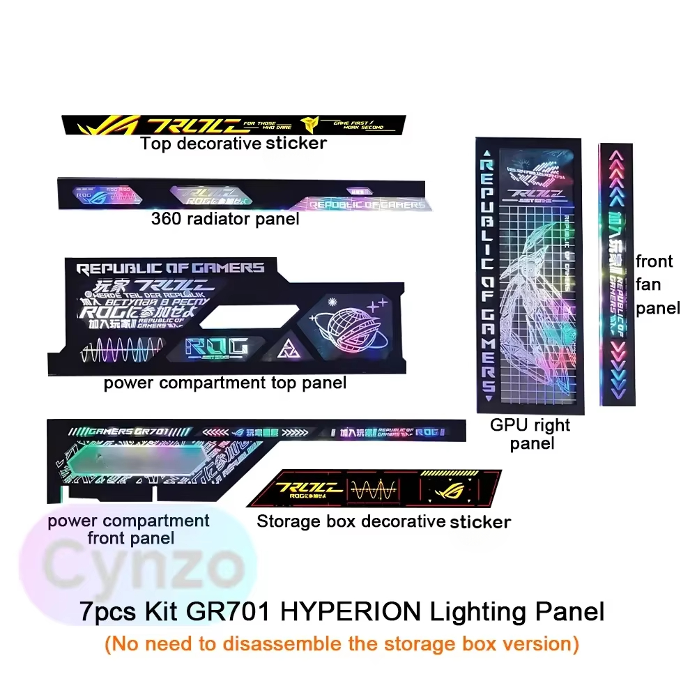 MOD ROG HYPERION 照明パネル Asus GR701 ケース用、5V ARGB AURA SYNC ゲーマーキャビネット装飾ライトボード、DIY レーザー修理プレート