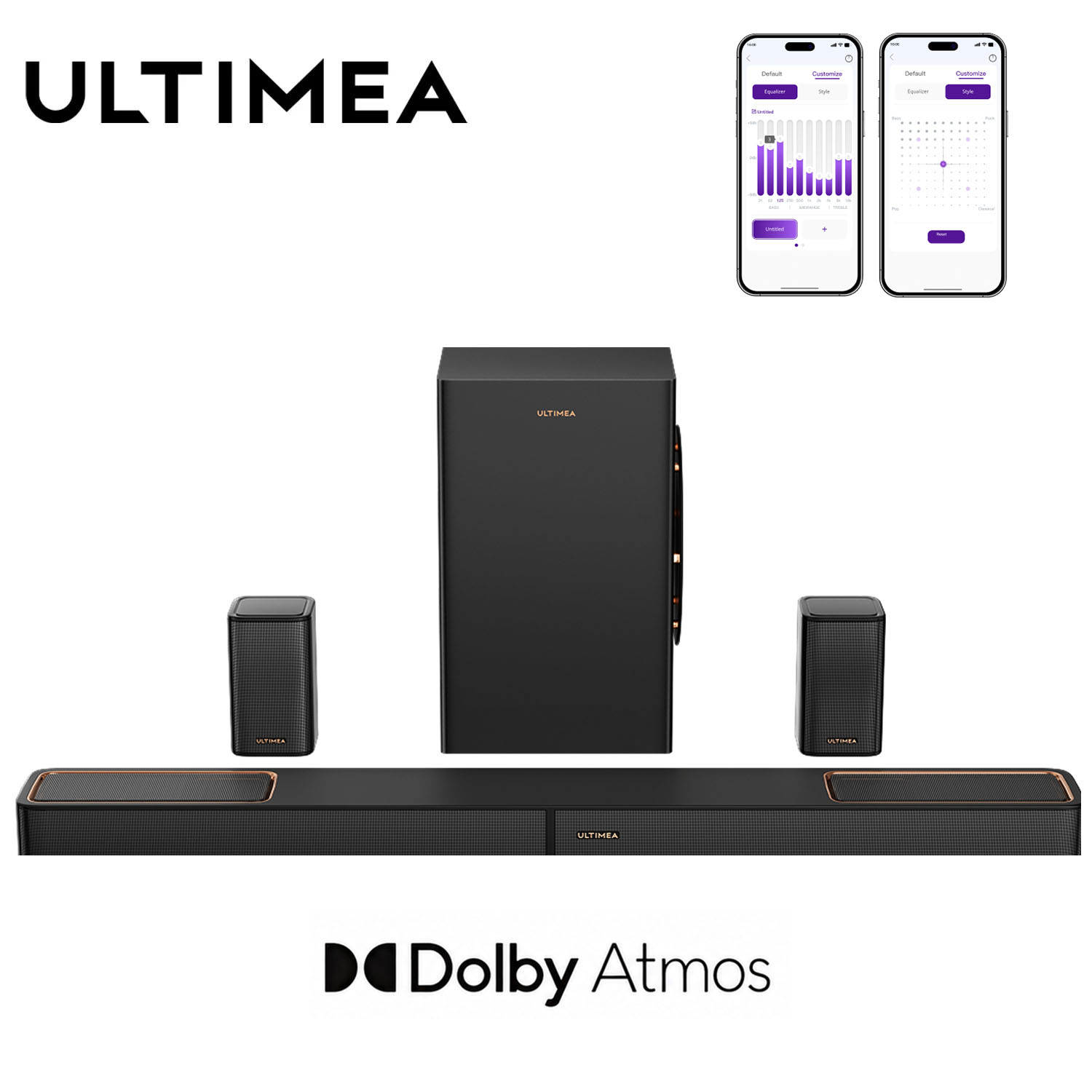 ULTIMEA 460W 5.1.2ch サウンドバー、ドルビーアトモス搭載、サラウンドサウンドホームシアターシステム (2 つのサラウンドスピーカー付きテレビ用)、APP コントロール