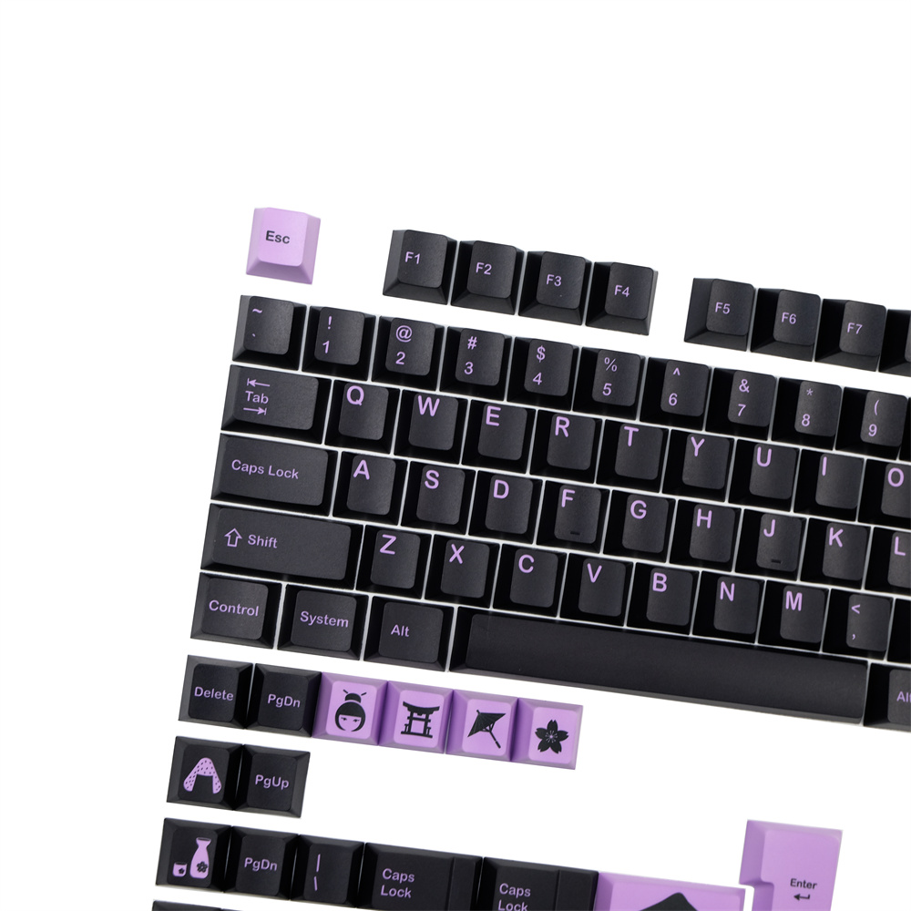 PBT キーキャップ GMK ライラック黒 142 キーチェリープロファイル染料下塗り ISO 入力 GH60 GK61 GK64 68 75 82 87 96 104 108 キーボード