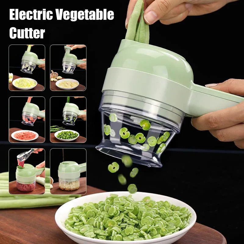 4 IN 1 電動野菜カッター食品皮スライサーハンドヘルドワイヤレスガーリックマッシャー食品チョッパー肉グラインダー家庭用キッチンミンサー