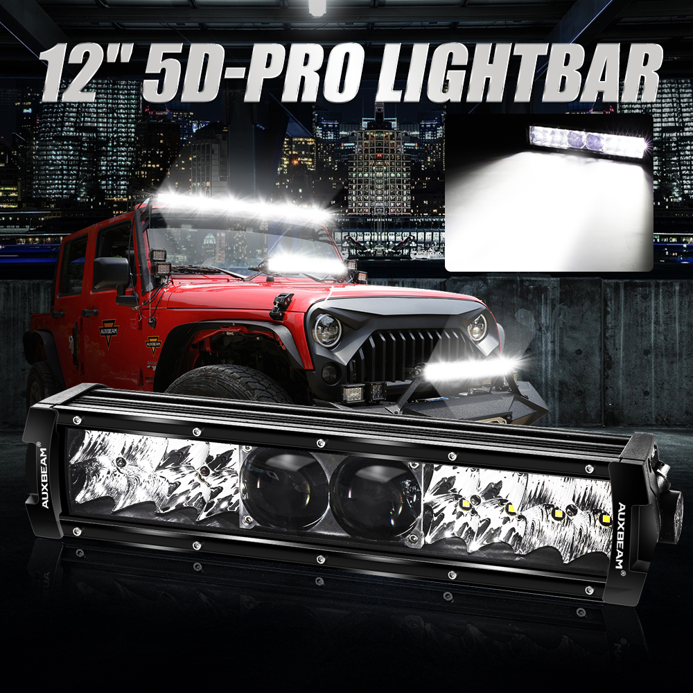 AUXBEAM 5D-PRO 64W 12 インチ 2 列 LED ライトバー スポット LED ワークランプ ハーネス付き オフロード SUV トラック フォークリフト用